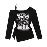 Women Long Sleeve T-Shirt off-Shoulder Printed Long Sleeve T-shirt Women's Fall Slim Fit Fashion Brand