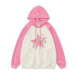 Men Hoodie Hooded Sweater Men's Five-Pointed Star Paste Cloth Embroidery Contrast Color Long Sleeves