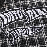 Men Long Sleeved T Shirt Letter Embroidered Street Lapel Long Sleeve Shirt Autumn Loose Fine Plaid Shirt