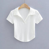 Women T-Shirt Summer Polo Lapel Short Sleeve T-shirt