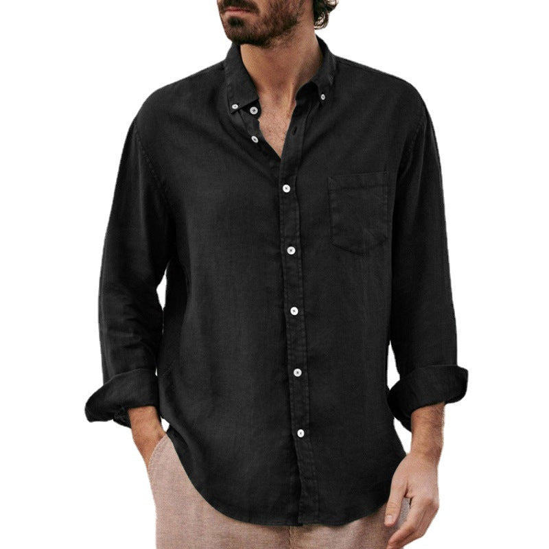 Men Shirt Loose Long Sleeve Lapel Shirt Coat Men