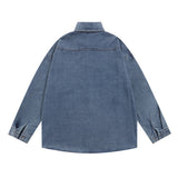 Men Long Sleeved T Shirt Embroidered Jerry and Tom Shirt Coat Men's Trendy Loose Washed-out Denim Long Sleeve