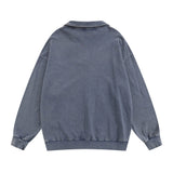 Men Hoodie Washed Distressed Letters Printing Lapel Sweater Men's Loose Spring and Autumn