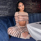 Women Co-Ord Set Autumn Fashion Sexy Stripes Printing