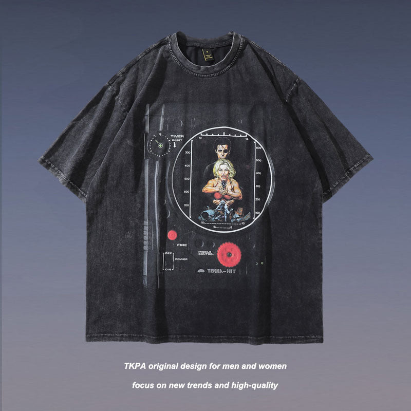 Men T Shirt Portrait Short Sleeve T-shirt Men and Women Street Couple Loose