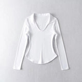 Women T-Shirt Solid Color T-shirt Women's Spring Slim-Fit Long-Sleeved Bottoming Shirt Top