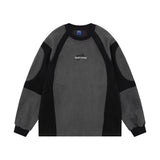 Men Hoodie round Neck Sweater Men's Spring and Autumn Stitching Loose Sports Long Sleeve Pullover