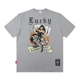 Men T Shirt Amekaji Vintage Printed Pure Cotton Loose Short Sleeve T-shirt for Men and Women