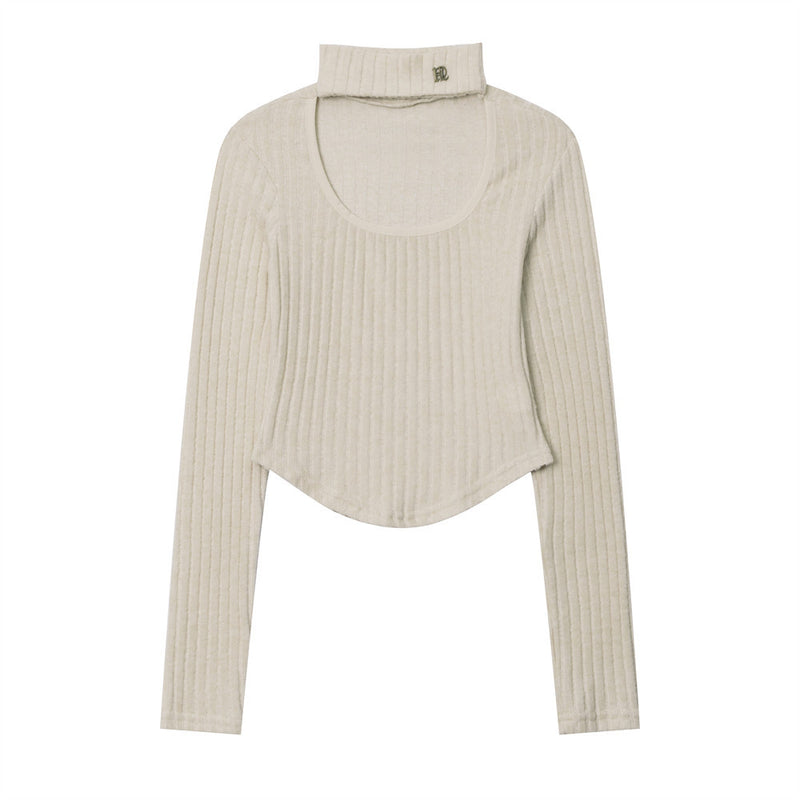 Women Long Sleeve T-Shirt Irregular Shoulder Long Sleeve T-shirt Women's Short Top