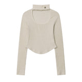 Women Long Sleeve T-Shirt Irregular Shoulder Long Sleeve T-shirt Women's Short Top
