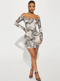 Women's Dresses Women's Autumn Printed Slim-Fit Sheath Dress