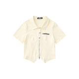 Women T-shirt Polo Collar Short Sleeve T-shirt Girls Summer Casual Top