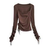 Women T-shirt Spring and Autumn Long Sleeve T-shirt Women's Short Bottoming Shirt Top