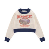 Women Sweater Short round Neck Knitwear Spring and Autumn Women's Color Matching Long Sleeve