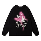 Men Hoodie Butterfly Spider Printed Crew Neck Sweatshirt