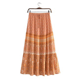 Women Skirt Vintage Flower Print Loose Skirt Long Skirt