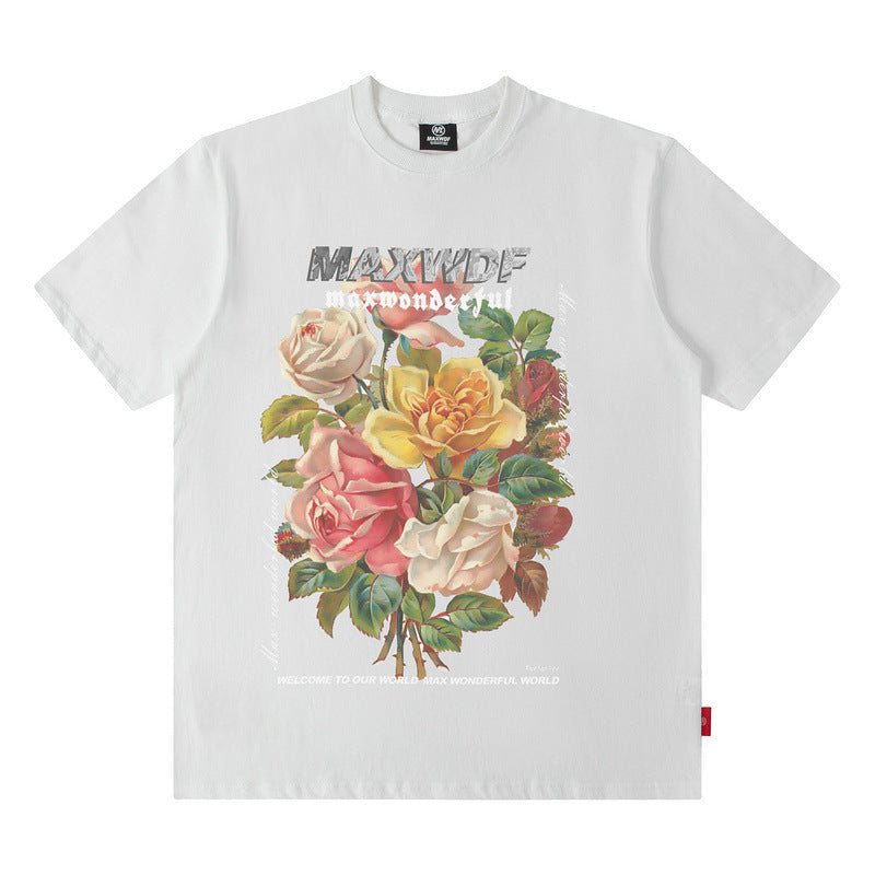 Men T Shirt Printed Short Sleeve Summer Loose round Neck Couple T-shirt Men and Women