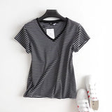 Women T-Shirt Summer Comfortable All-Match Short-Sleeved Striped T-shirt for Students
