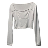 Women Long Sleeve Shirt Short Square Collar Bottoming Top for Women