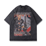 Men's T Shirt Washed Distressed Printed Short-Sleeved T-shirt Men's and Women's Retro Loose