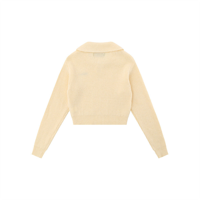 Women Sweater Lapel Sweater Women's Beauty Long Sleeve Short Spring Autumn Knitwear