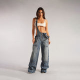 Women Cargo Pants Denim Suspender Pants Women's Loose Casual