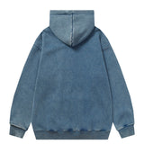 Men Fleece Lined Hoodie Letter Embroidery Washed and Worn Hooded Sweater Men's Loose Street Pullover Hoodie