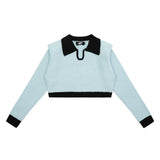 Women Sweater Color Block Short Casual Autumn Long Sleeve Top