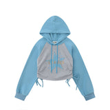 Women Hoodie Five-Pointed Star Affixed Cloth Embroidered Hooded Hoodie Short Women's Autumn