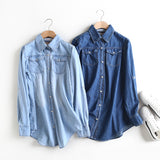 Women T-shirt Spring and Autumn Denim Shirt Women's Long Sleeve Loose