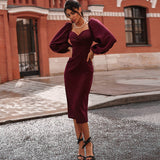 Women Desses Dress Puff Sleeve Slim-Fit Hip Skirt