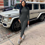 Women Jumpsuit Winter Fashion Slim-Fit Zipper Long Sleeve Jumpsuit