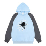 Men Hoodie Spider Web Contrast Color Raglan Hooded Sweater