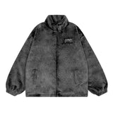 Men Cotton Mixed Jacket Coat Embroidered Lamb Coat Men's Winter Collar Drawstring Loose Cotton Coat Jacket