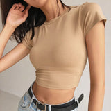 Women T-shirt Summer round Neck Short Sleeves Fitted Short T-shirt