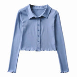 Women T-Shirt Slim Bottoming Shirt Retro Short Cardigan Long Sleeve T-shirt