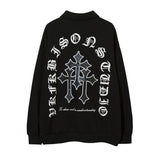 Men Hoodie Cross Printing Lapel Sweater Men's Loose Long Sleeve Polo Collar Pullover
