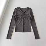 Women T-Shirt Top Women Fall Slim Fit Single-Breasted Long Sleeve