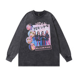 Men Long Sleeve Shirt Vintage Washed and Worn Long Sleeve T-shirt Men and Women Couple's Tops