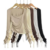 Women T-shirt Spring and Autumn Long Sleeve T-shirt Women's Short Bottoming Shirt Top