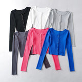 Women T-Shirt Cardigan Spring/Summer round Neck Long Sleeve T-shirt