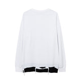 Men Long Sleeve Shirt Fashion Brand Solid Color Make Old Ripped Color Contrast Long Sleeve T-shirt Men's Loose