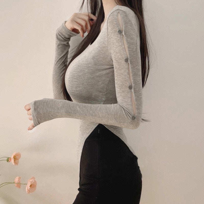 Women Long Sleeve Shirt Spring Split Button Design Blouse Female