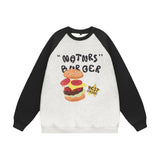 Men Hoodie Burger Bread Color-Block Crew Neck Sweatshirt Loose Pullover Top