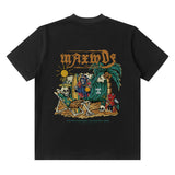 Men T Shirt Vintage Print Short Sleeves T-shirt Men and Women Old Summer Loose