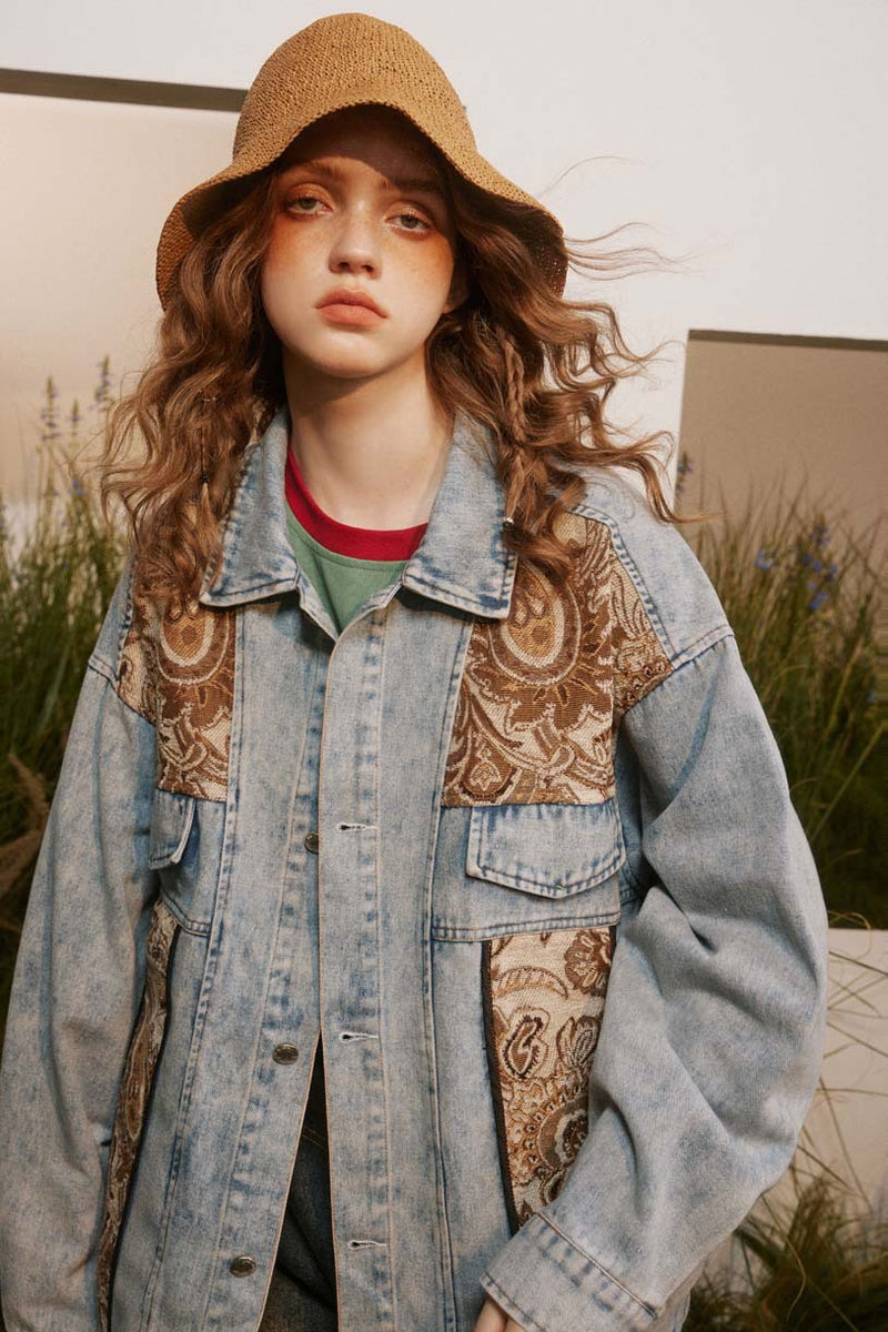 Unisex Jacket Autumn Paisley Denim Coat Women's Clothing