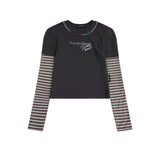 Women Long Sleeve T-Shirt Long Sleeve T-shirt Women's Autumn Color Contrast Short Top