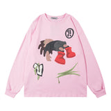 Men Hoodie Cartoon Anime Print Crew Neck Sweater