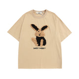 Men T Shirt Sweet Cool Fun Bunny Towel Embroidered Short Sleeve T-shirt Men and Women Couple