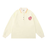Men Hoodie Embroidery Love Lapel Sweater Boys Loose Long Sleeve Half-Open Collar Polo Shirt Pullover Top